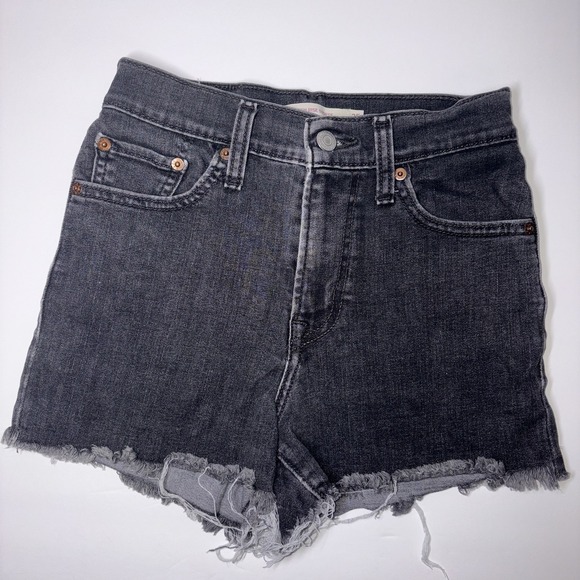 Levi's Pants - Levi's Black High Rise Mini Jean Shorts Size 25 Black Distressed Raw Hem Cutoff
